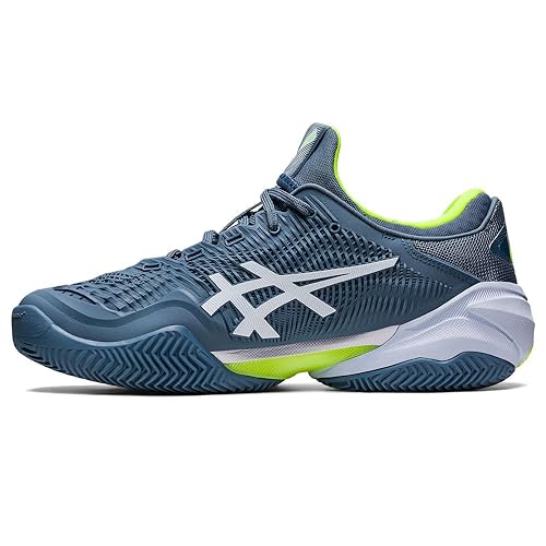 Tenis ASICS Court FF 3 Masculino Clay (Saibro) Azul Aço e Amarelo Neon Modelo 2023 (br_footwear_size