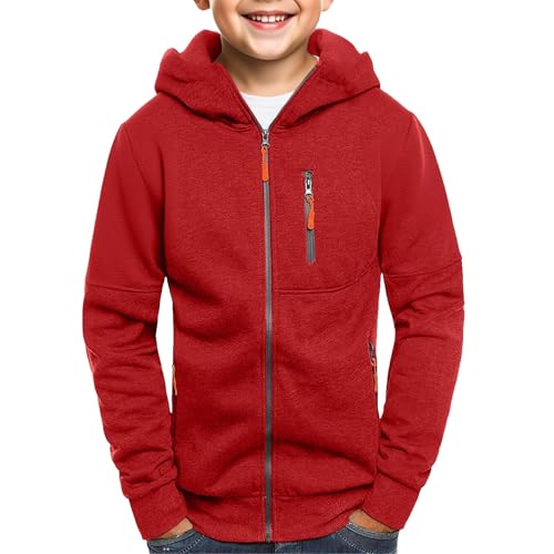 Kids Boys Cotton Soft Hoodies Full Zip up Fall Warm Hoodie Sweatshirts Front Zipper Pockets Plain Jackets Clothes