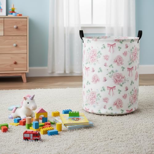 Image of Baby Laundry Hamper kids laundry Basket Waterproof Laundry Bag for Bedroom Clothes Organizer Room Decor(Bowknot Flower)