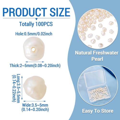 Image of Beadthoven 100 Natural Freshwater Cultured Pearls 3.5-5.5mm Irregular Potato Beads Boho Beads Oval Rice Loose Beads for Jewelry Making Bracelet Necklace Earrings Hole:0.5mm