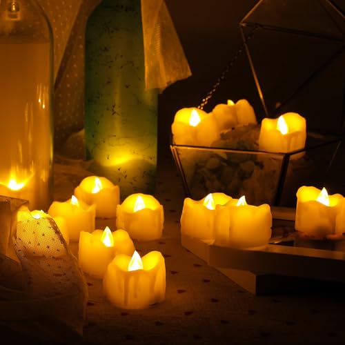 Image of CANDLE CHOICE Battery Operated Flameless Tea Lights Realistic Flickering Long Lasting LED Votive Tealight Candles for Halloween Thanksgiving Christmas Wedding Decorations Battery Included 24 Pack