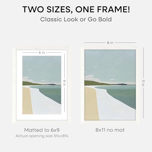 Image of Homeforia 8x11 White Oak Picture Frame, High-End Wood, 6x9 Mat, Glass | High End Solid Oak Wood, Tempered Glass, Acid-Free 6x9 Removable Mat, 8x11 Edge-to-Edge Display 11x8, Wall Kit, Set Of 1