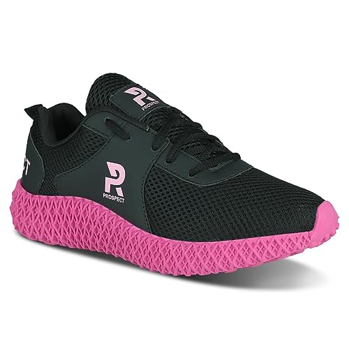 Tênis Feminino Prospect Fly Caminhada Academia Esporte Super Leve Confortável (Preto/Rosa, BR, Adult