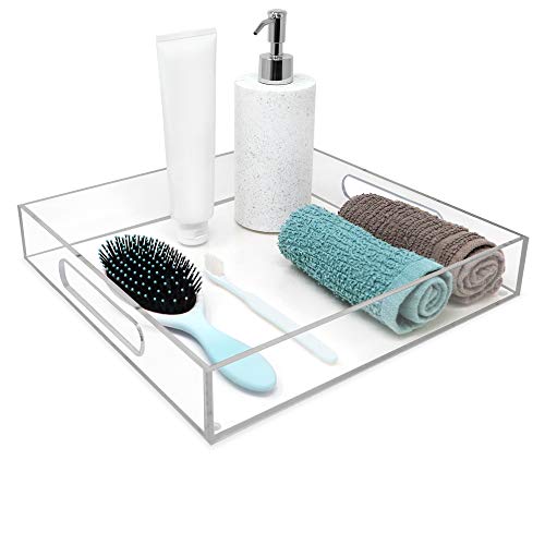 Isaac Jacobs Clear Acrylic Serving Tray (12X12) With Cutout Handles, Spill-Proof, Stackable Organizer, Space-Saver, Food & Drinks Server, Indoors/Outdoors, Lucite Storage Décor & More #TOP2