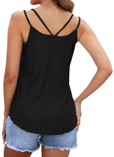 WNEEDU Women's Summer Tank Tops Ladies Sleeveless Vests Tanks Top Loost Fit Casual Shirts Vest Blouses Cami Camisole Black L - Image 3