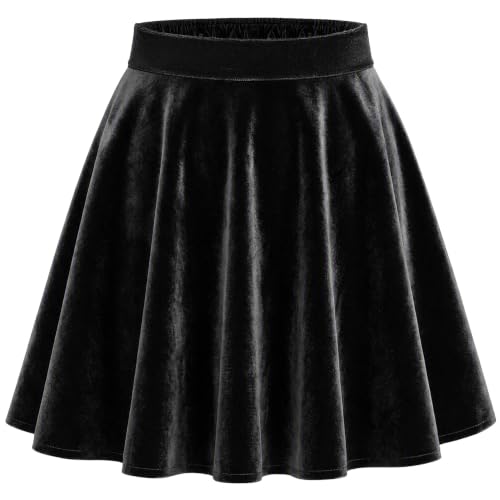 TRIWORKS Schwarzer Rock Damen & Mädchen–Hohe Taille Samt Minirock S