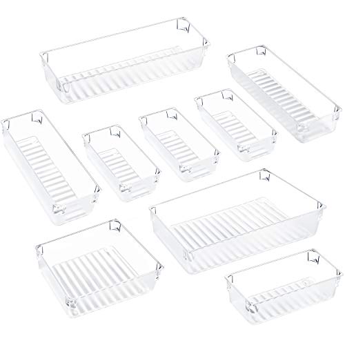 Kootek 9 Pcs Desk Drawer Organizer Trays 4-Size Bathroom Drawer Tray Dividers Plastic Vanity Organizers Storage Bins for Makeup Dresser Kitchen Office