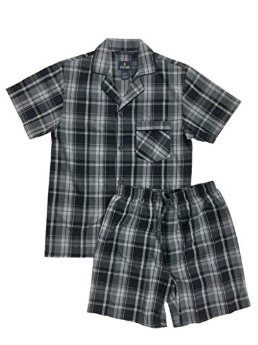 Stafford Mens 2pc Gray & Burgundy Check Pajamas Cotton Blend Shorts & Shirt Sleep Set S - Main Image