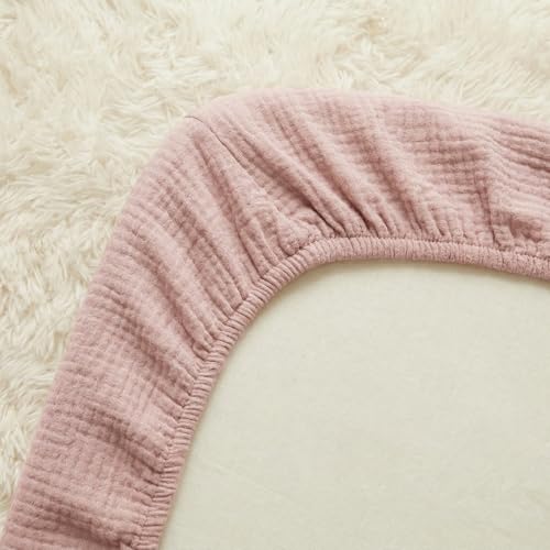 Image of Muslin Bassinet Sheet Compatible with Mika Micky & Baby Delight Bedside Sleeper - 100% Cotton Rectangular Mattress Pad Cover (35 inchx20 inch), Breathable & Soft, Boho (1 Pack Pink)
