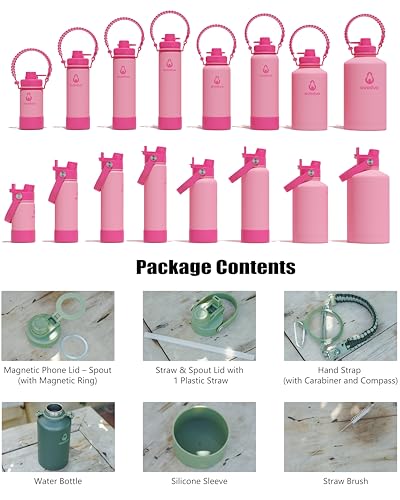 18 oz Insulated Water Bottle with 2 Lids & Magnetic Phone Holder