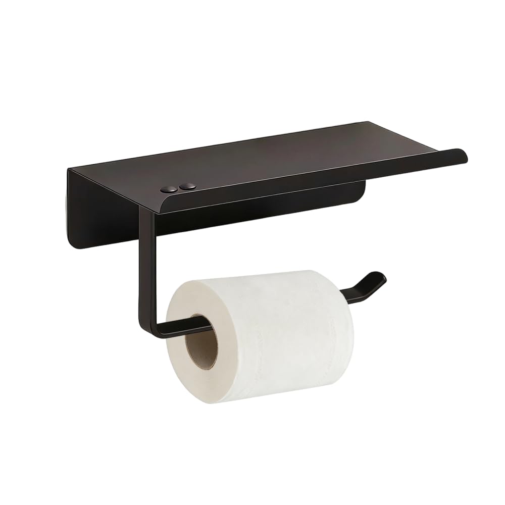 Toilet Paper Holder, Stainless Steel Wall Mounted Tissue Roll Dispenser with Shelf, Rustproof Toilet Roll Storage Wall Rack for Bathroom & Washroom