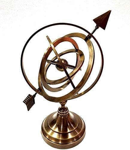 TSSI HANDICRAFT Brown Antique Nautical Brass Armillary Sphere World Globe Brown Metal Base Office Decorative