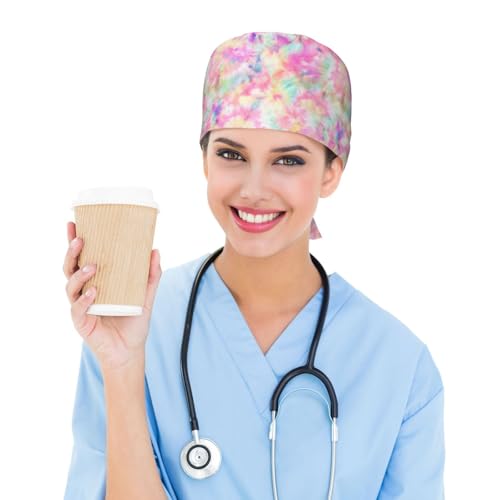Image of Working Cap Scrub Cap with Sweatband Adjustable Unisex Women Tie Back Hat Nurse Surgical Caps