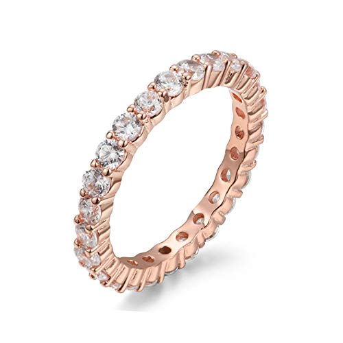 NYC Sterling 2.50mm Rose Gold Sterling Silver 925 Cubic Zirconia Eternity Engagement Wedding Band Ring (6)