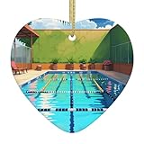 Adorno colgante de cerámica para árbol de Navidad, diseño de flamenco y piscina con cordón de metal perforado y chapado en oro