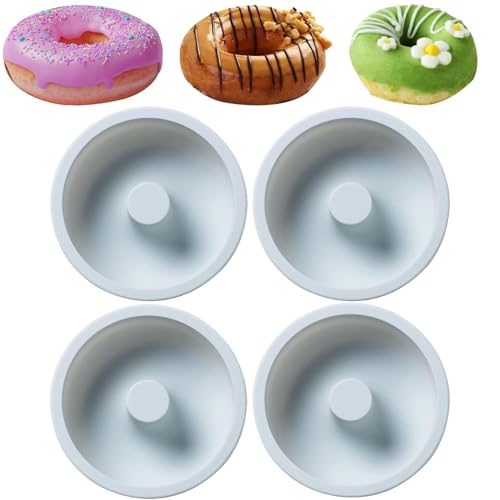 REKIDOOL Small Size Silicone Donuts Pan Set, Non-stick Cake Baking Molds for Bagel and Doughnut 4 Inches Cake Pans (Pack of 4, Blue)