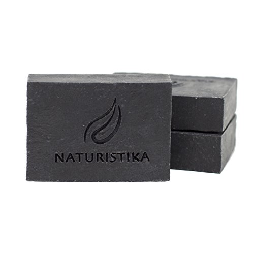 Naturistika Activated Charcoal Soap Bars, Vegan Plant-Based Cleansing Bars Made with 85% Organic Ingredients, Pack of 3