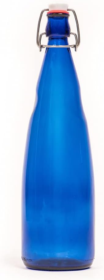Greendrop Glassware Glass Water Bottle with Swing top cap, 1000ml, Set of 1, Blue