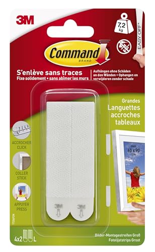 Command Languettes Accroches Tableaux Moyen Modèle, 8 x 2 Languettes, 5,4 kg, Blanc - Fixation sans Dommage
