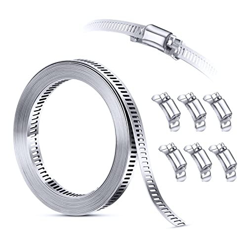 Steelsoft Diy Hose Clamp System Kit, 9.8 Ft Band + 6 Fasteners, 304 Stainless Steel Band Clamp Pipe Clamp Screw Clamp Metal Hose Clamp Large Adjustable For Ductwork, Pole Mount, Metal Strapping #TOP29