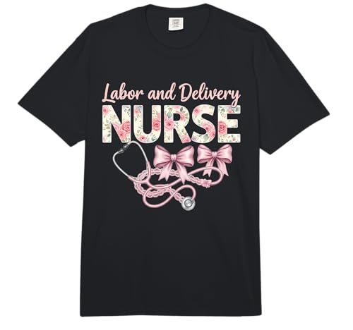 Floral Labor and Delivery Nurse Coquette Bow Stethoscope Comfort Colors Adult Heavyweight T-Shirt