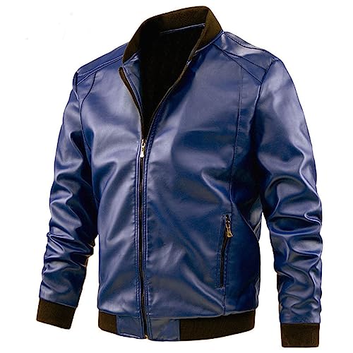 TDEOK Chaqueta de piel sintética para hombre, vintage, moderna, informal, chaqueta bomber, chaqueta de entretiempo para motociclistas, moto, con cuello alto, clásica, a prueba de viento, chaqueta de