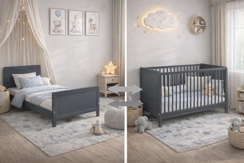 Baby Happy Bliss Nelly Babybett 120x60 cm – Kinderbett – Grau...