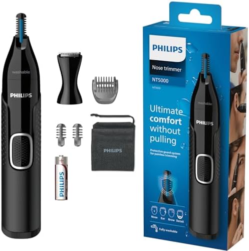 Philips Nasentrimmer 5000 Serie, Effiziente Haarentfernung für Nase, Ohren und Augenbrauen, mit PrecisionTrim-Technologie, wasserdicht, Modell NT5650/16