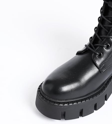 Urban Rosa Anfibi Stivaletti Donna Con Lacci Suola Spessa E Tacco Largo Antiscivolo 8256 (Nero 2, 39 Eu, Adulto, 39, Numero, Sistema Taglie Calzature Eu, Media) - 6
