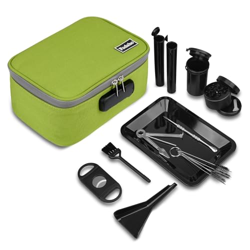 PODAHO Green Classic Bag Set with Combination Lock, Water-Resistant Organizer Case with 10 PCS Accessories, Portable Container Box, Great Gift for Friends, Medium.