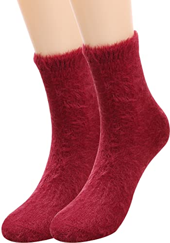 Image of TINTAO Womens Fuzzy Wool Boots Socks,Thick Knit Vintage Winter Warm Cozy Casual Crew Socks,Slouch Calf socks Gifts,#L1009