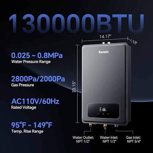 Natural Gas Tankless Water Heater, Indoor Max 5.3 GPM, 130,000 BTU Instant Hot Water Heater – Image 6