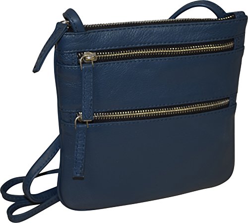 Paul & Taylor Women's Genuine Leather Multi Pocket Zippered Crossbody Bag Handbag (Denim)