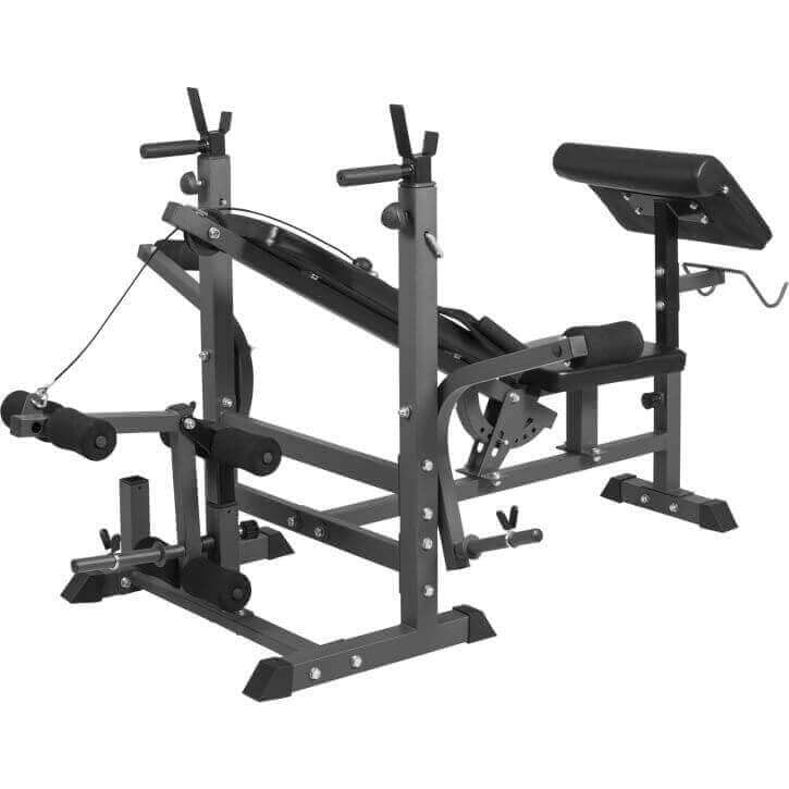 GYRONETICS® Panca Pesi Multifunzione - Portabilanciere, Schienale Regolabile, 165 x 139 x 128cm, Carico Max 280kg, Stazione a Dip, Butterfly, Panca Scott, Curl per Gambe - Palestra e Casa, Allenamento