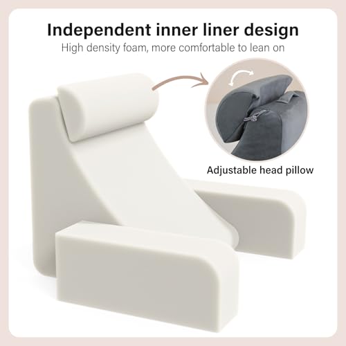 ENITYA Reading Pillow for Kids/Teens/Adults, Back Pillow for Bed Sitting up, Bed Rest Pillow with Arms, Back Support Pillow for Watching TV/Reading/Resting, Dorm Room Essentials, Standard 17\"(Grey)