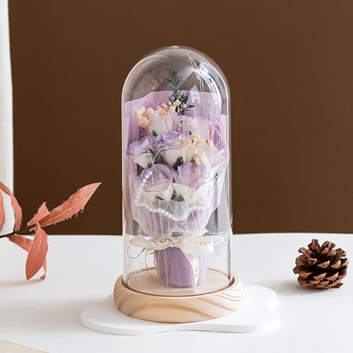 造花 花束 バラ 7輪 枯れない花 光る LED ライト 付き ギフト ミニブーケ 母の日 薔薇 造花 かすみ草 ブーケ プレゼント 人気 フラワー 花 誕生日 部屋 インテリア 飾り 結婚記念日 彼女への贈り物(ライトパープル) [3]