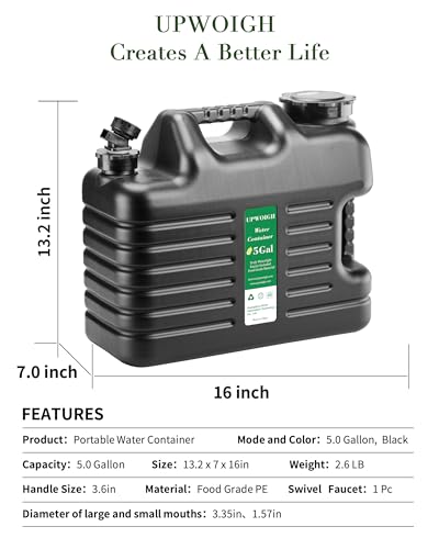 UPWOIGH Cantimplora de Agua para Camping 5 Galones con Grifo, Negro Mate, Paquete de 2 miniatura 2
