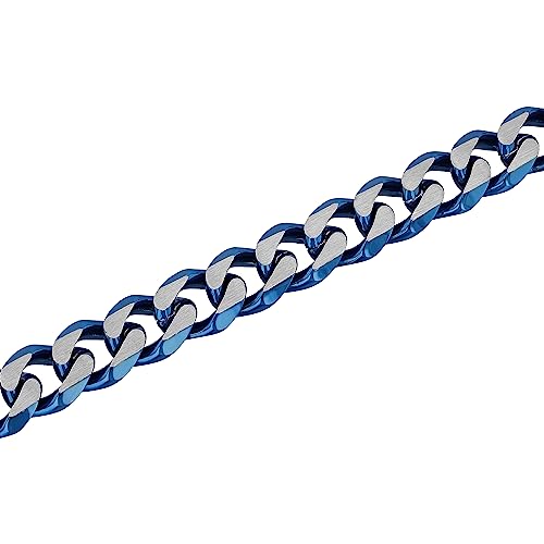Men's Stainless Steel Cuban Link Chain Bracelet - Bold Blue Finish - Choice of Length4