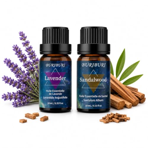 Image of BURIBURI Sandalwood Lavender Essential Oil Set, Floral Woody, 2x10ML