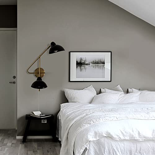 Image of 2-Light Plug in Wall Sconces, Black and Gold Swing Arms Wall Lamp for Living Room Bedroom Bedside Wall Light with Plug Cord