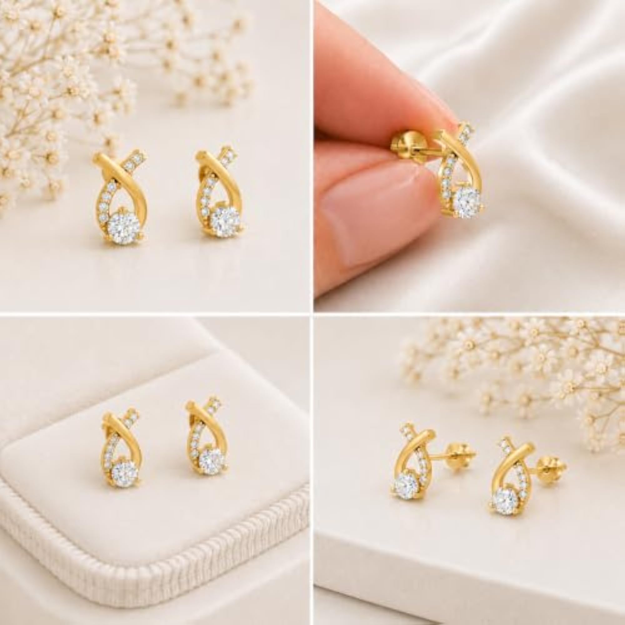Women's 925 Sterling Silver Gold Plated Infinity Twist Stud Earrings
