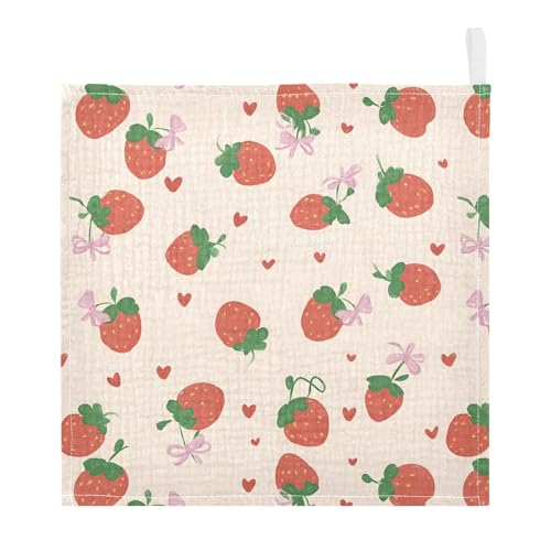 Image of Washcloths Set Bathroom Kitchen Wash Cloths Face Towels Wipes Strawberry Bowknot Decorative 12x12 Inch 5 Pack