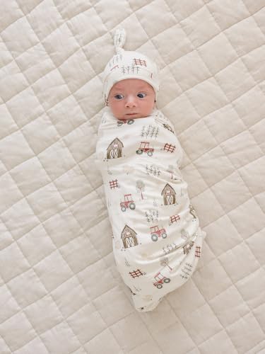 Image of Mebie Baby Farmhouse Stretch Swaddle, Modern and Neutral Swaddle Blanket for Baby Girl or Boy, Soft Baby Blankets, Newborn Swaddle Blanket, 0-3 Month, Comfy Wrap, Baby Essentials & Gifts (47 inch x 47 inch)
