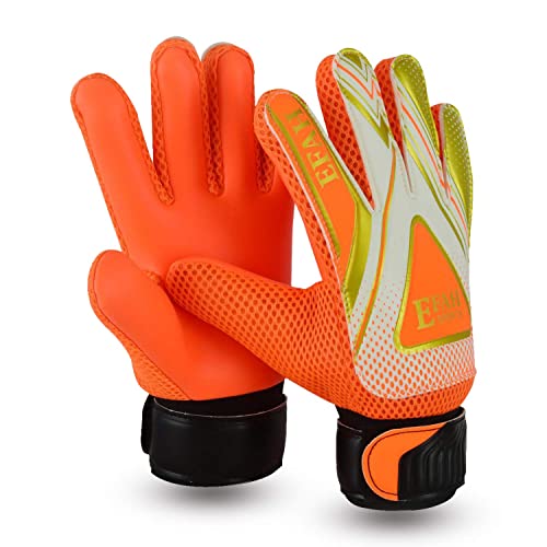EFAH SPORTS Soccer Goalie Goalkeeper Gloves for Kids Boys Children Football Gloves Protection Super Grip Palms (Size 5 Suitable for 9 to 12 Years Old, Orange)