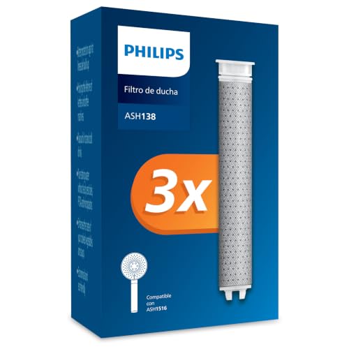 Philips Water Alcachofa de ducha con filtro – Filtro de repuesto 3 PACK, elimina eficazmente el cloro y otras partículas grandes, capacidad de filtrado de 1 mes