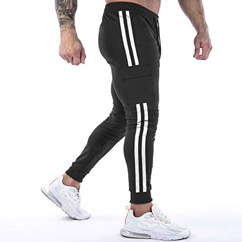 DIOTSR Mens Workout Jogger Pants, Slim Fit Running Sweatpants for Men, Striped Gym Track Pants with Pockets4