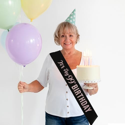 Image of PYQWA It's My 99th Birthday Sash,99th Birthday Sash Decor,Glitter 99th Birthday Gifts for Women,Happy 99th Birthday Party Decorations