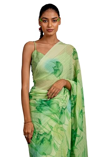Image of MIRCHI FASHION Saree for Woman Georgette Floral and Leaf Printed | Elegant Farewell and Ceremonial Women's Sari with Blouse Piece