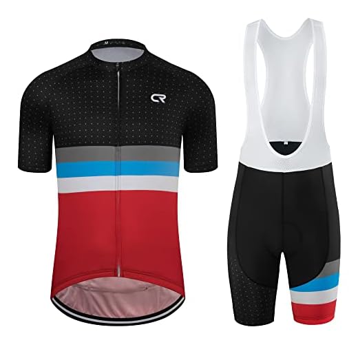 Coconut Ropamo CR Men's Cycling Jersey Set Road Bike Jersye Short Sleeves Cycling Kits + Bib Shorts with 3D Padded (Black/Red, Medium)