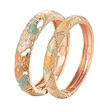 wynameleri Vintage Jewelry Cloisonne Handcrafted Enameled Gorgeous Rhinestone Flower Gold Hinged Cuff Bracelet Bangles Gifts 88A09-55A128 Yellow